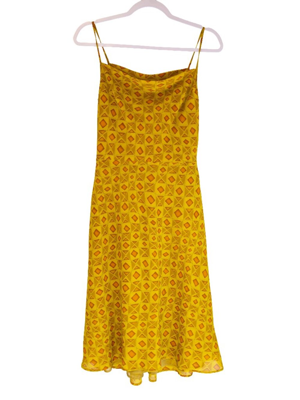 Gia & Co Yellow and Orange Geometric Cowl Neck Strapless Mini Dress - Size 6